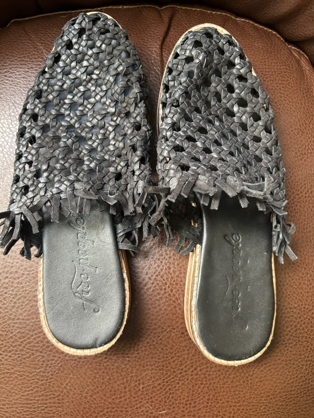 Free People Woven Black Slip-On Mule - Women